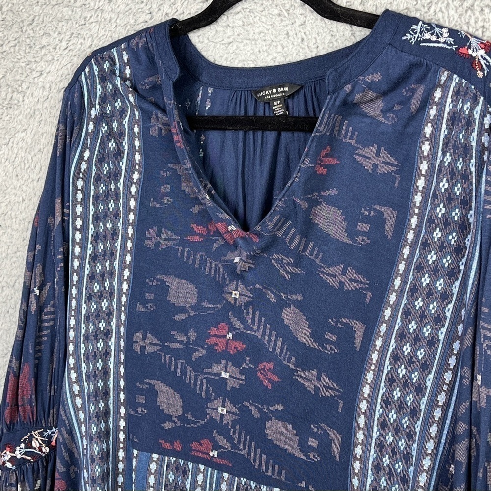 Lucky Brand Women's Blouse Boho Embroidered Bell sleeve High Low Hem Size Small - Picture 4 of 11